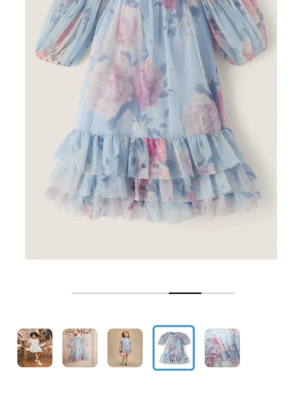 Girls Floral Ruffle Mesh Drop Waist Dress - On Pointe - Blue